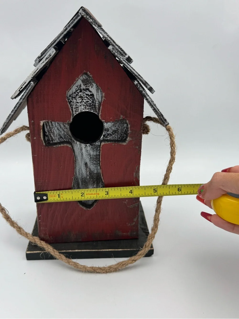 Tellon Collections Rustic Red Cross Wooden Hanging Birdhouse Farmhouse Decor‎